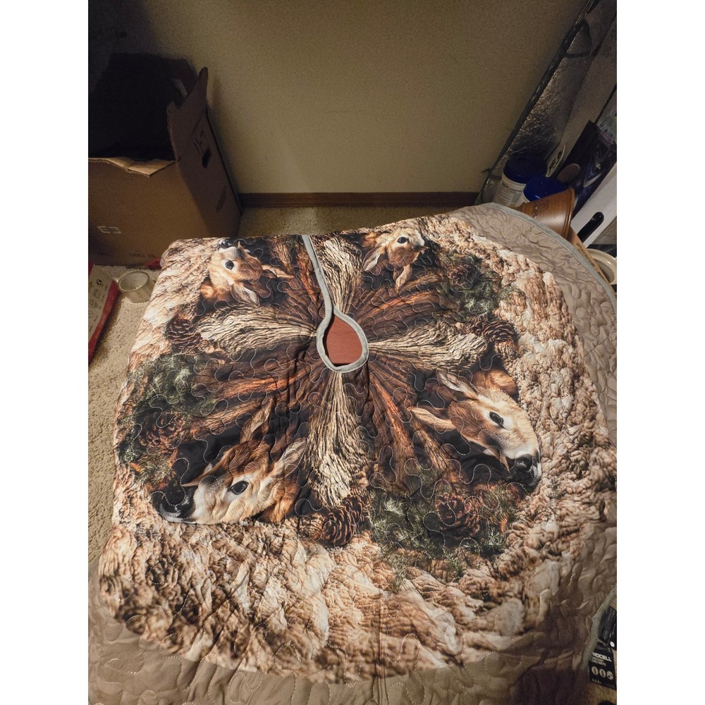 Rustic Quilted Deer Wildlife Christmas Tree Skirt Cabin Lodge Holiday Decor
